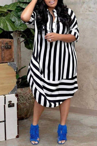 Fashion Nova - Zelda Striped Shirt Midi Dress