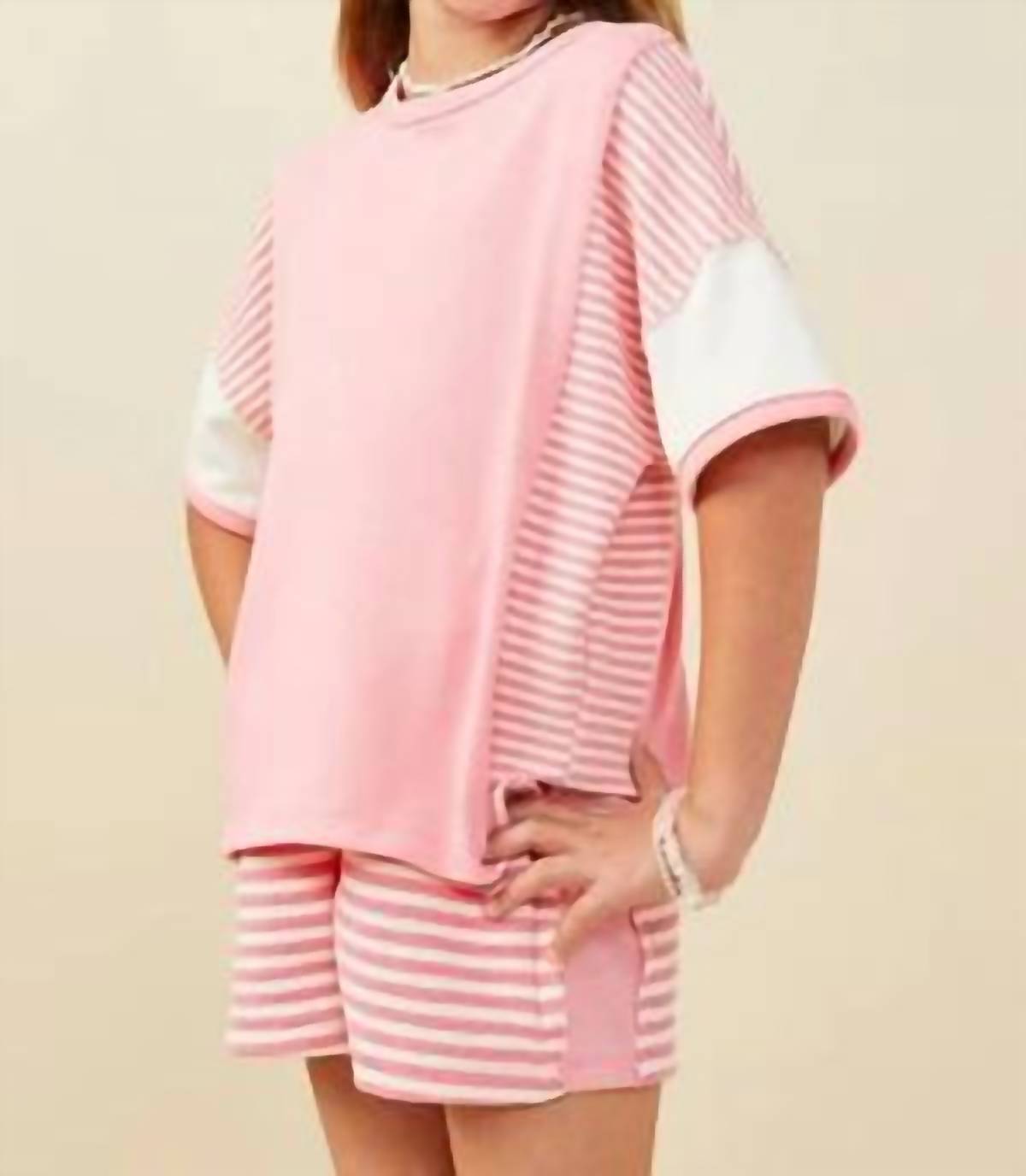 Hayden La - Girls Colorblock Stripe Insert Knit T Shirt