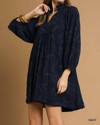 Umgee - Jacquard High Ruffle Neck Dress