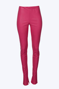 HIGH-RISE VEGAN LEATHER SIDE SPLIT-HEM PANTS