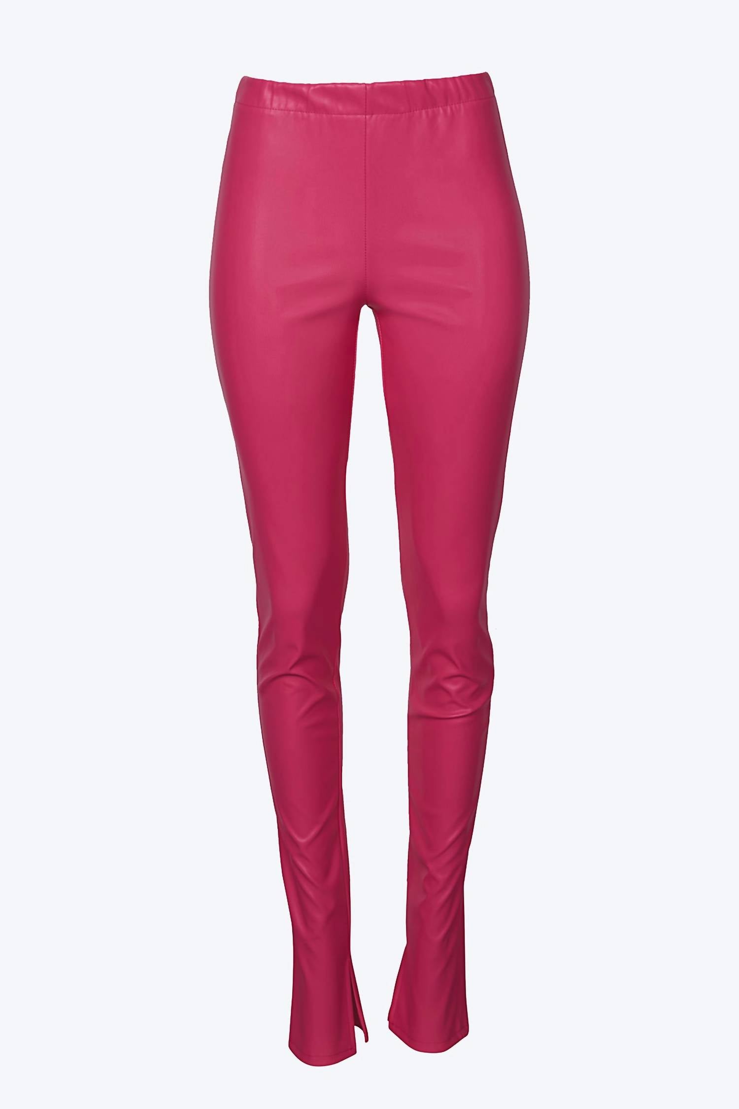 HIGH-RISE VEGAN LEATHER SIDE SPLIT-HEM PANTS