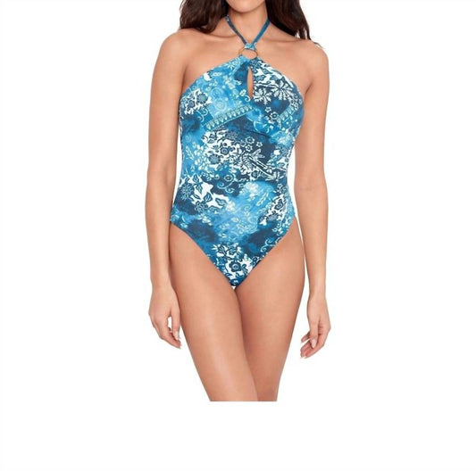 Ralph Lauren - Printed Rattan Ring Halter Neck One Piece Swimsuit