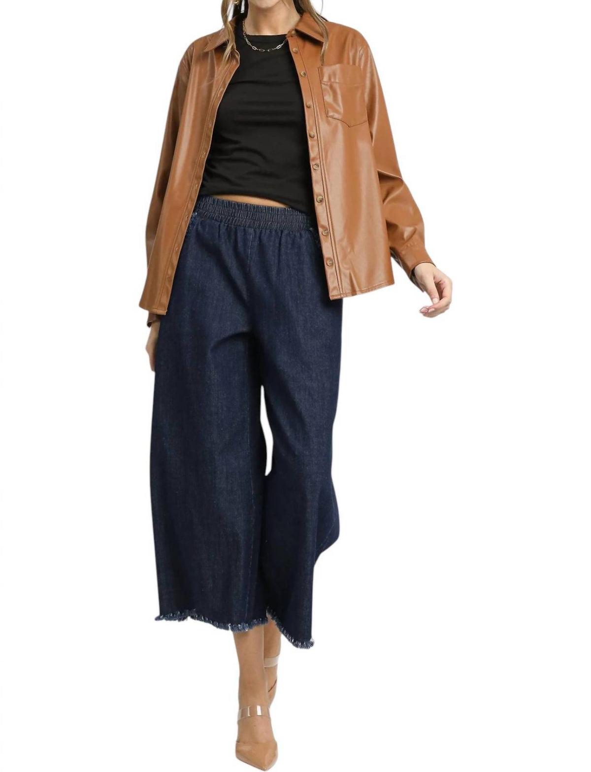 Umgee - Washed Denim Fringe Hem Pants