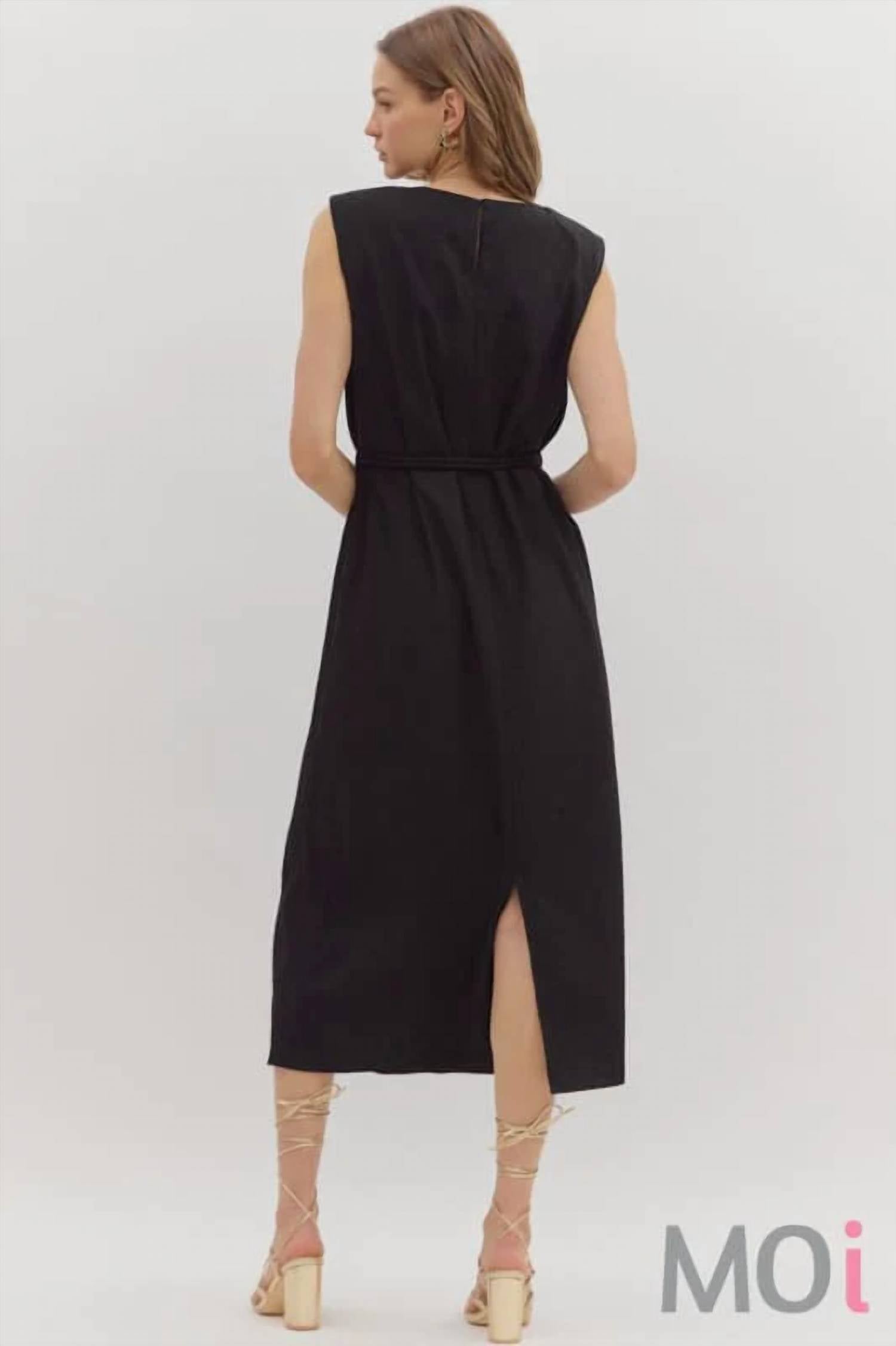 Entro - Muscle Shoulder Slit Hem Midi Dress