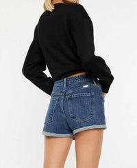 KanCan Ultra High Rise Denim Shorts in dark wash - women's shorts - alternate view