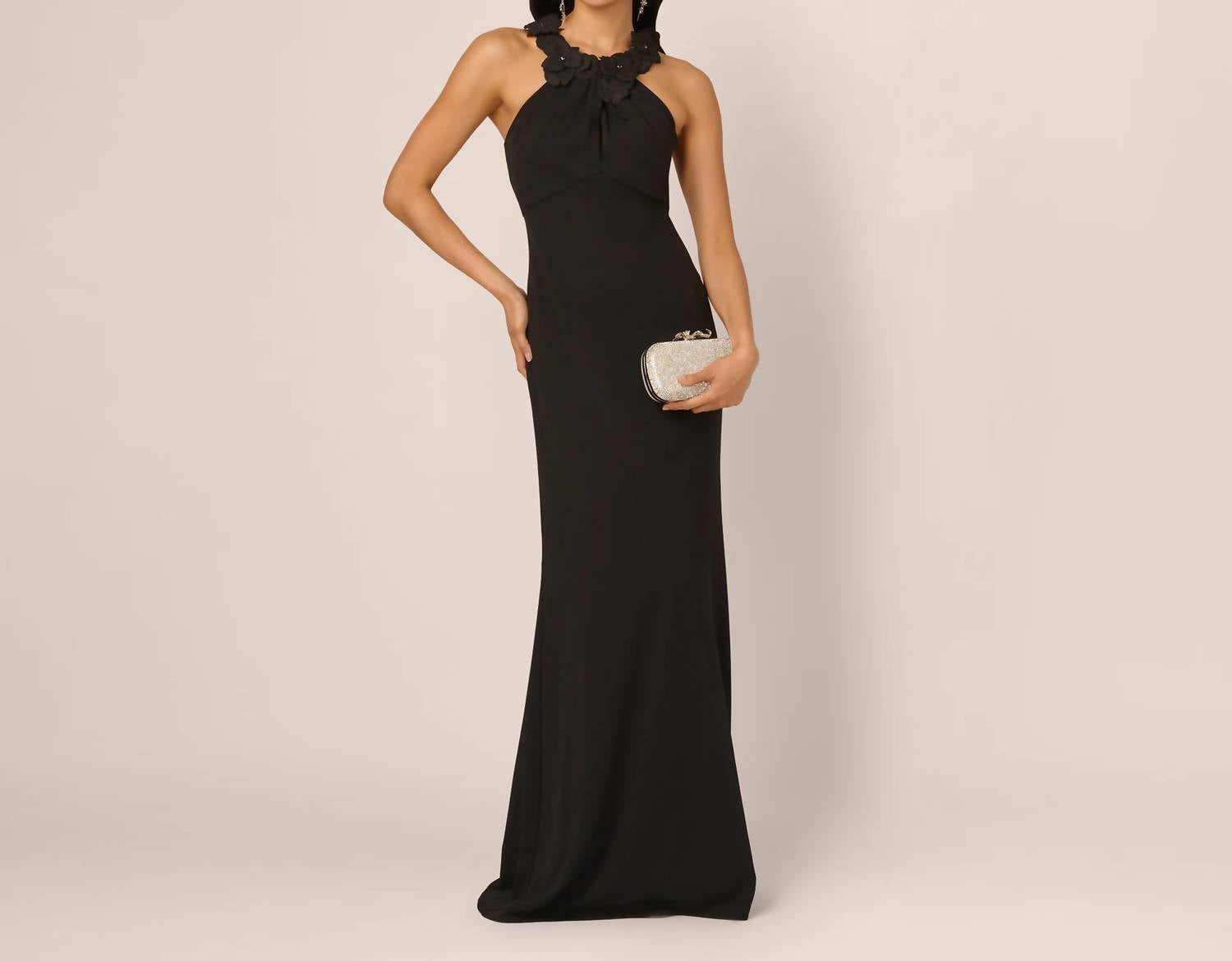 Adrianna Papell - Floral Embellished Crossover Halter Gown
