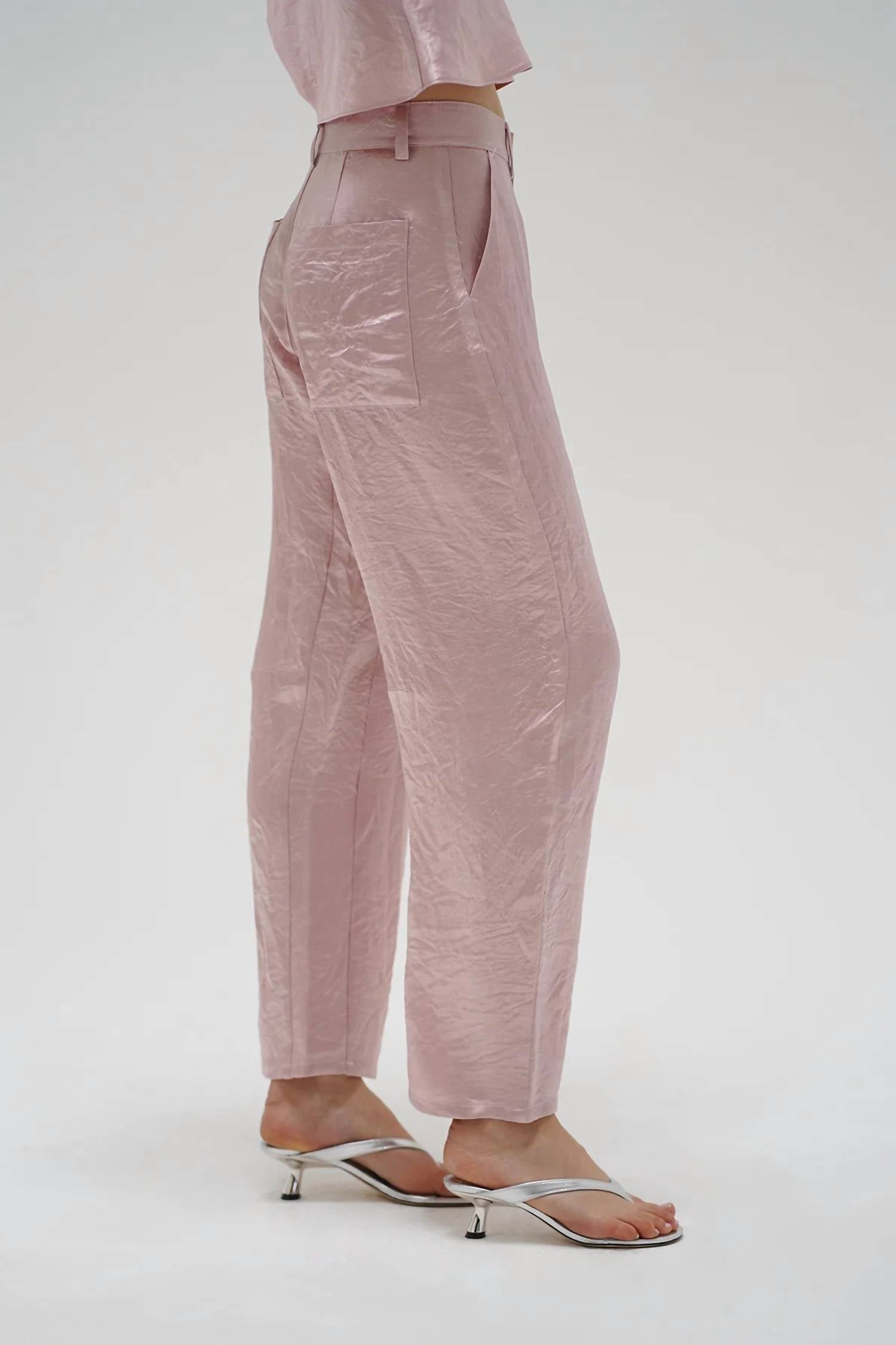 LNA Kait Shine Pant in rosewater - women's pants - detail view