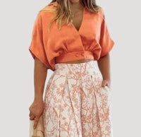Paperdoll - V-neck Short Shirt And Wide Leg Pants Set