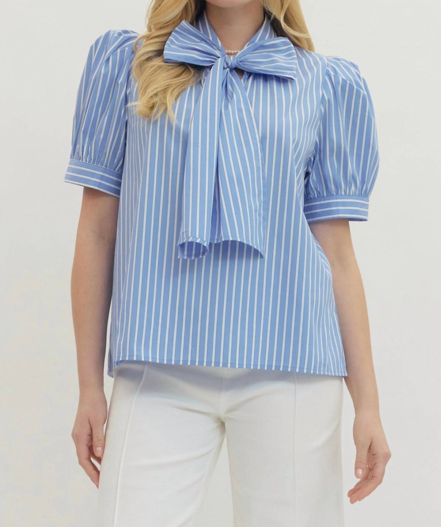 Entro - Striped Tie Neck Top