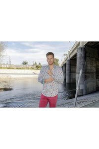 Eight X - Stripe Button Down Shirt With Tropical Fish