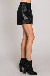 ALLIE ROSE Soft Pleather High Waisted Shorts in black - women's shorts - alternate view
