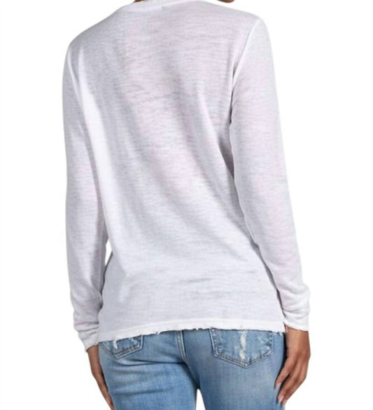 Elan - Long Sleeve Linen Fray Crew Neck Tee