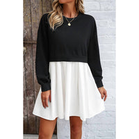 Supreme Fashion - Solid Drop Shoulder Ruched Fit Patchwork Dress