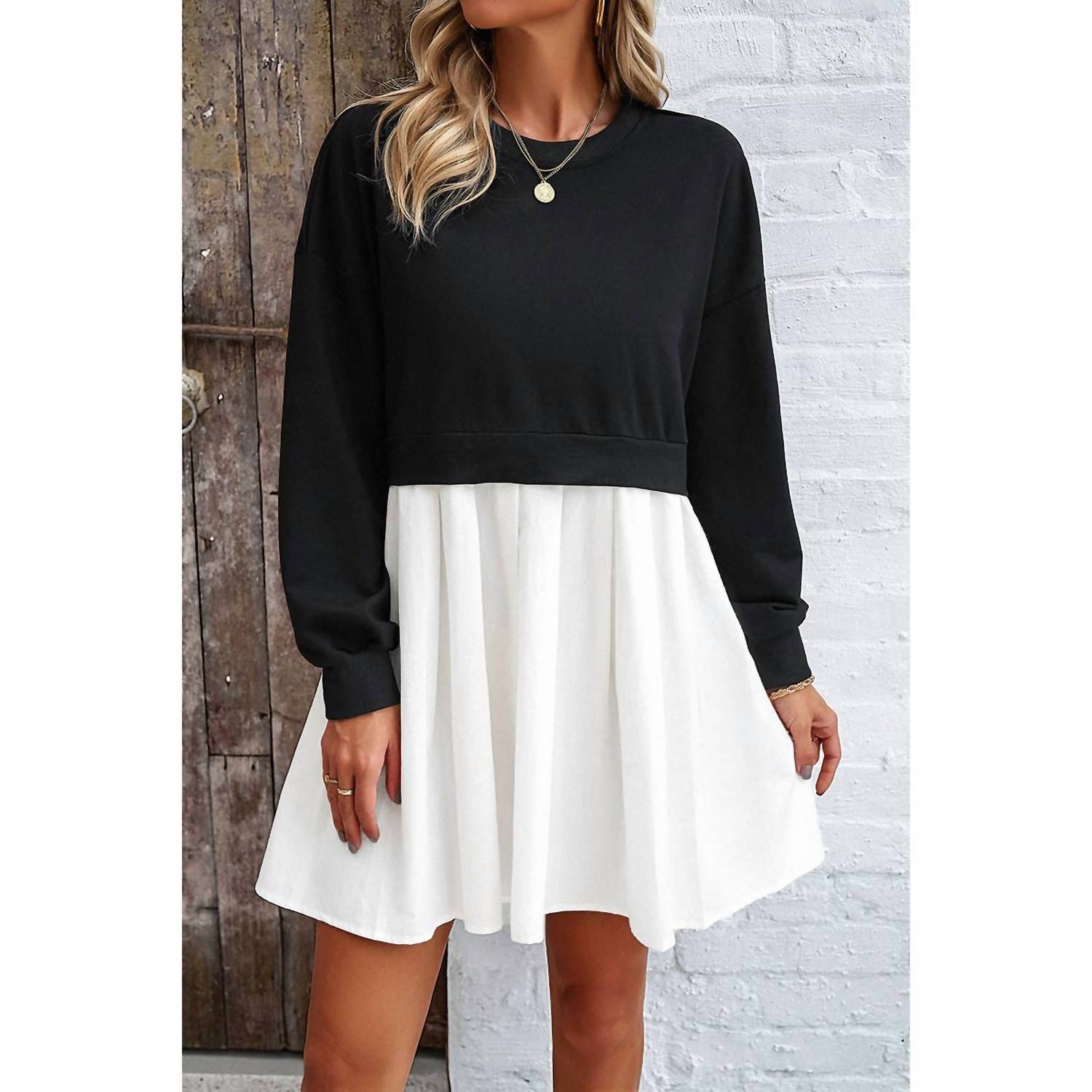 Supreme Fashion - Solid Drop Shoulder Ruched Fit Patchwork Dress