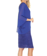 Joseph Ribkoff Chiffon Overlay Textured Sheath Dress in royal sapphire - women's dress - detail view