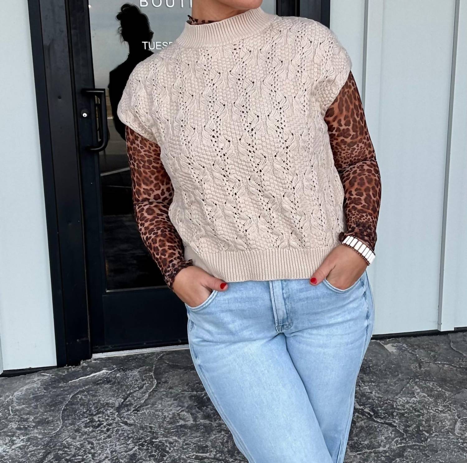 ee:some Cable Knit Mock Neck Sweater in cream - women's sweater