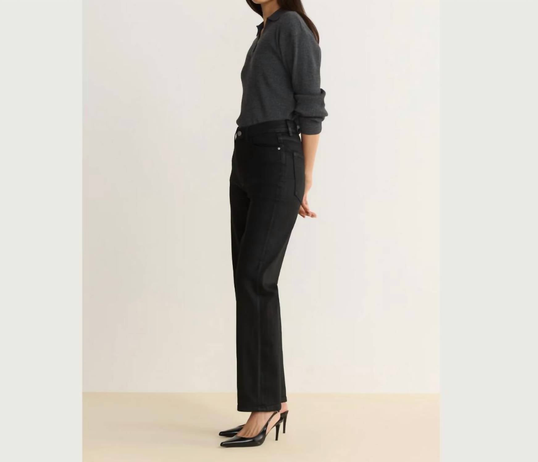 Warp + Weft Women's Ase Stretch Jean in coated noir - women's jeans - alternate view