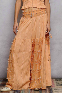 POL Boho Ruffle Contrast Shell Trim Wide Leg Pants in coral - women's pants - view 4