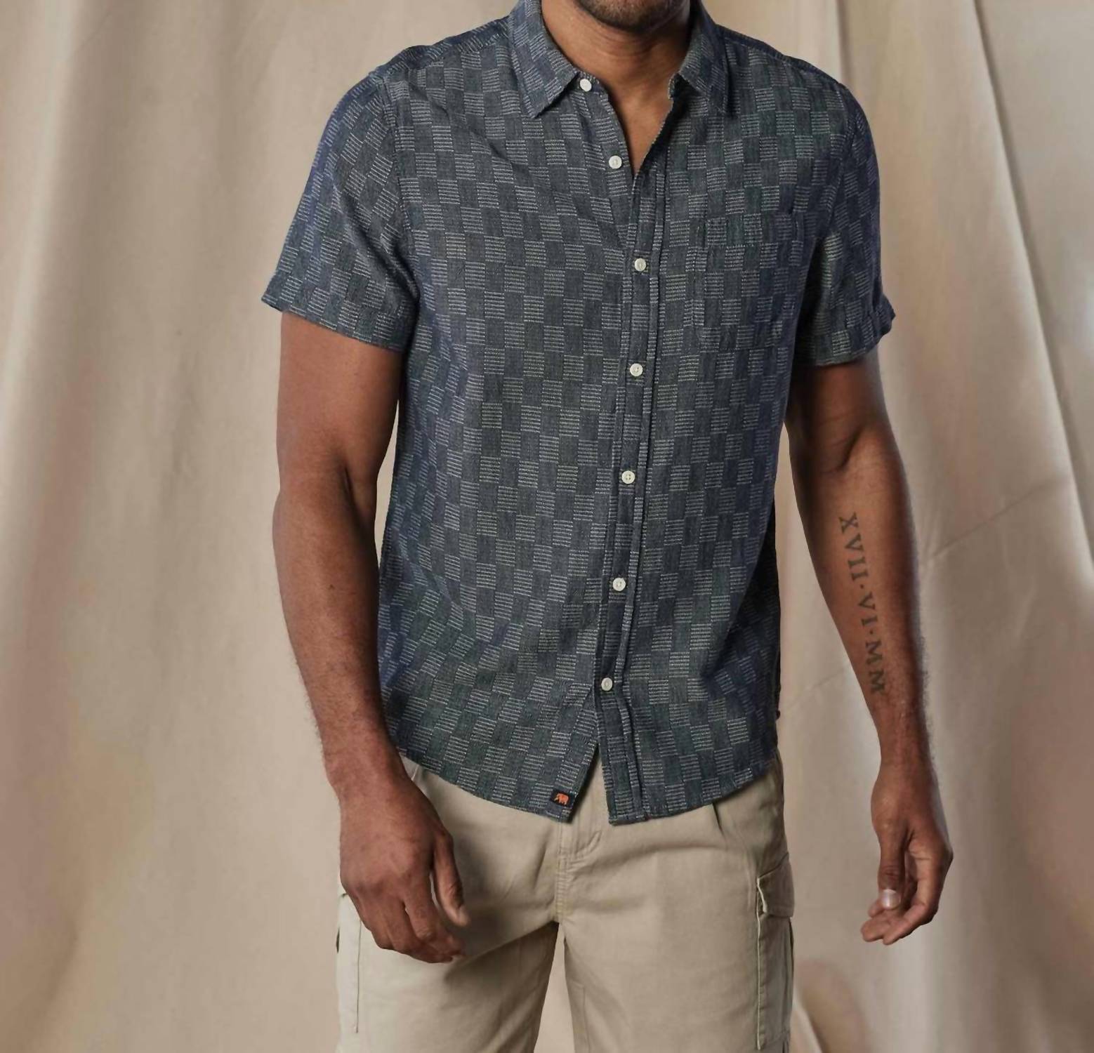 The Normal Brand Short Sleeve Button Up Shirt in summer navy check - men's shirt