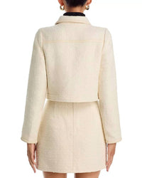 Stellah Tweed Jacket with Leather Trim in cream - women's jacket - detail view