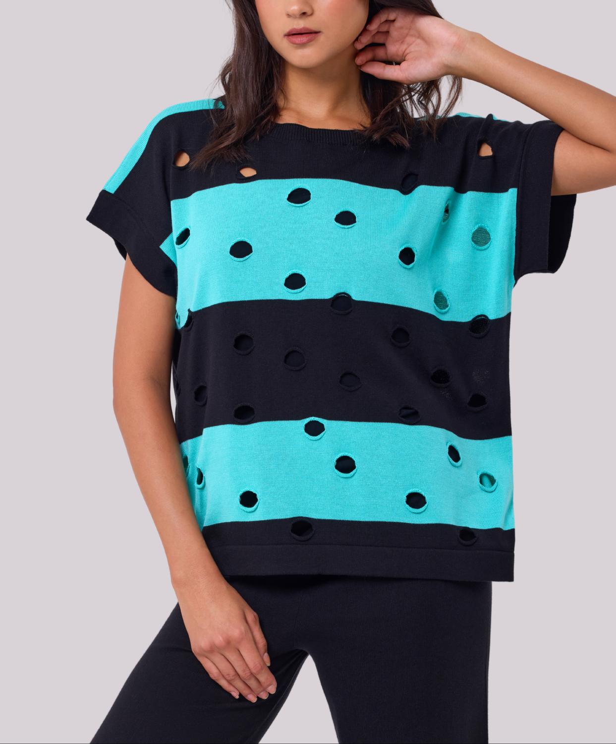 Angel Apparel - Stripe & Cut Out Knit Top