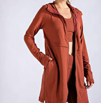 RAE MODE Long Hooded Active Jacket in dark terracotta - women's jacket - view 4