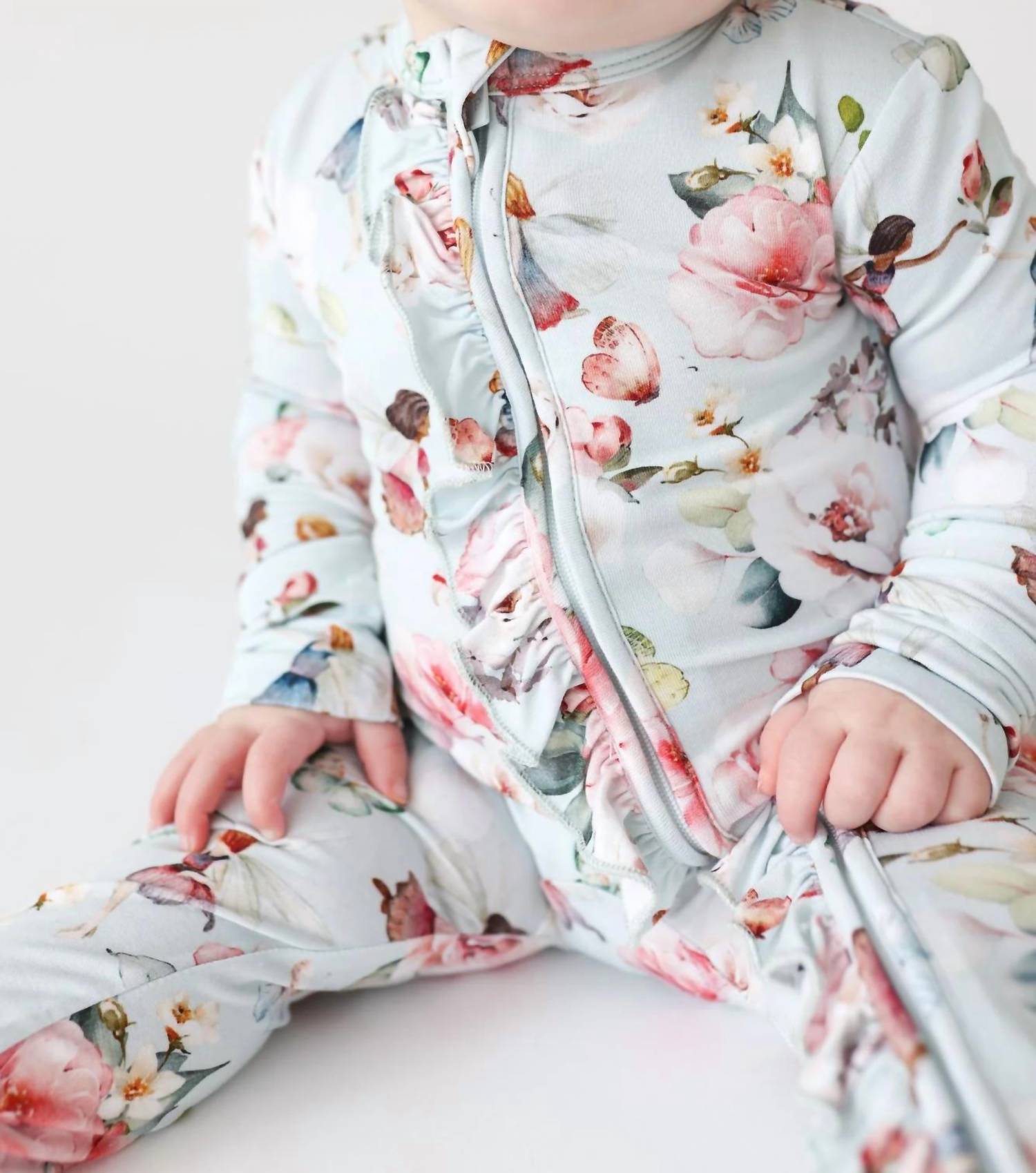 Posh Peanut - Baby Girls Ruffled Zippered Footie