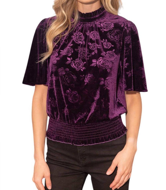 Voy - Floral Pleated and Smocked Velvet Top