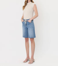 Vervet By Flying Monkey - High Rise Waist Tie Denim Bermuda Shorts