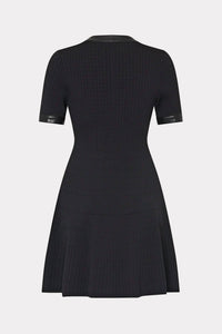 Milly - Leather Detail Flare Knit Mini Dress