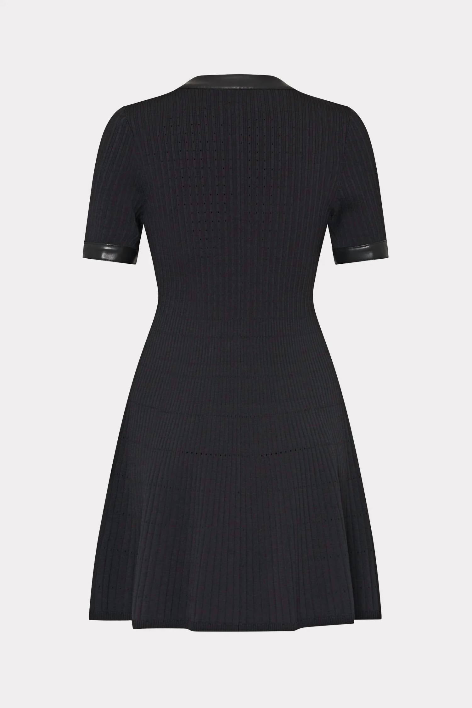Milly - Leather Detail Flare Knit Mini Dress