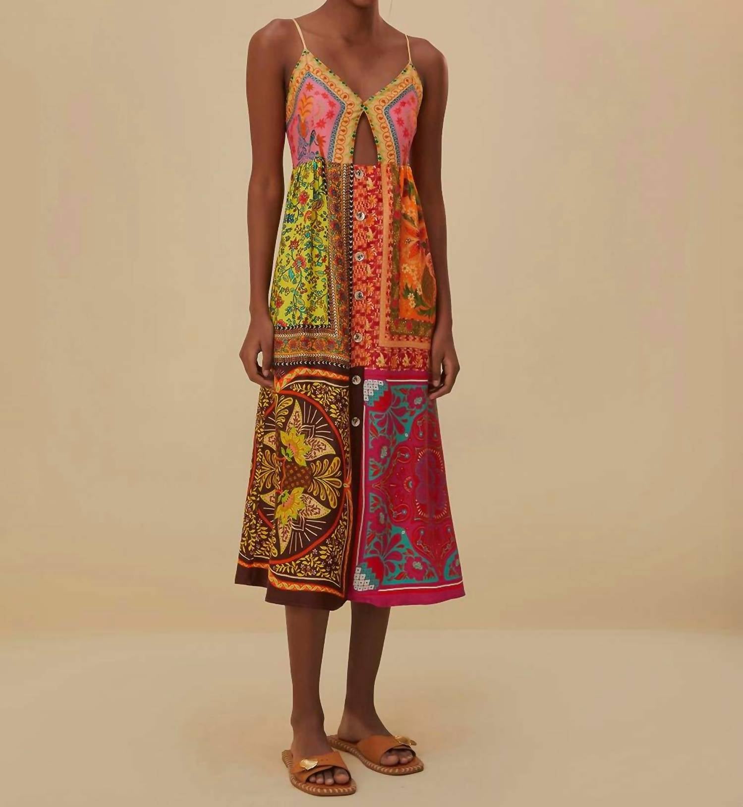 Farm Rio - Mixed Scarves Midi Dress