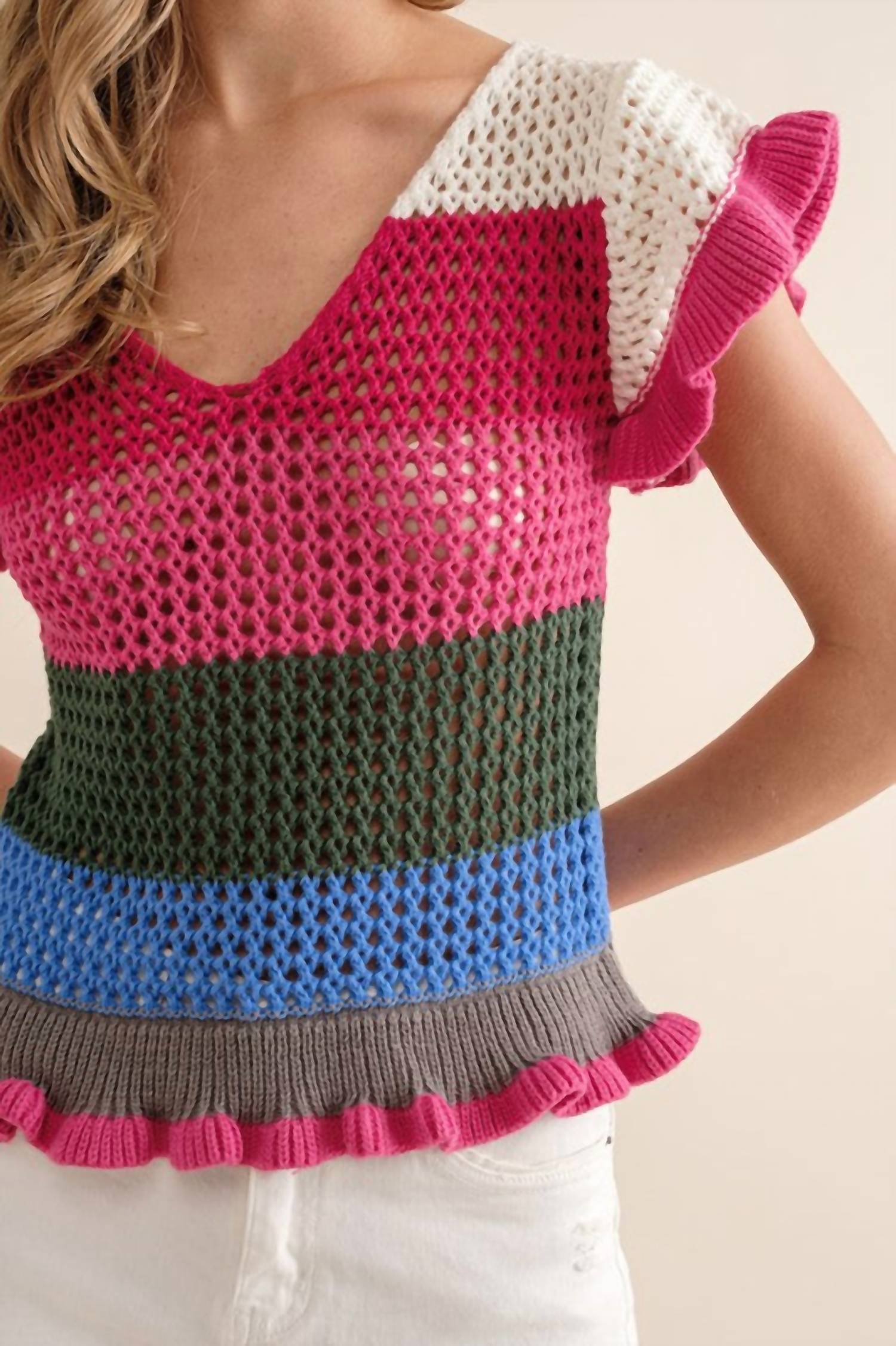 Blue B - Crochet Ruffle Knit Sweater