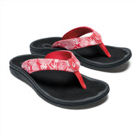 OluKai Women's Ohana Slippers in lehua flower onyx - women's shoe - detail view