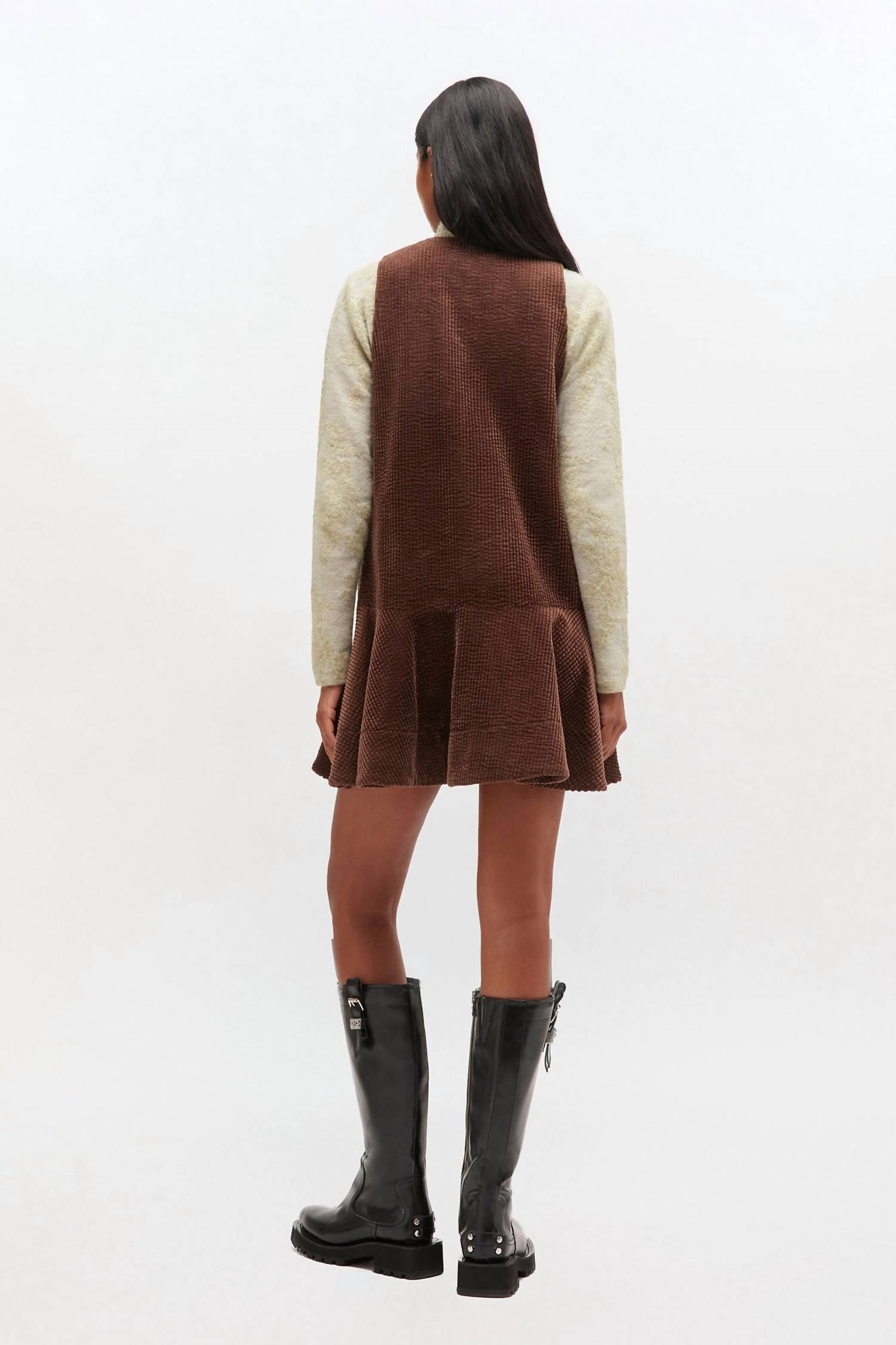 GANNI Corduroy Mini Dress in brown - women's dress - detail view
