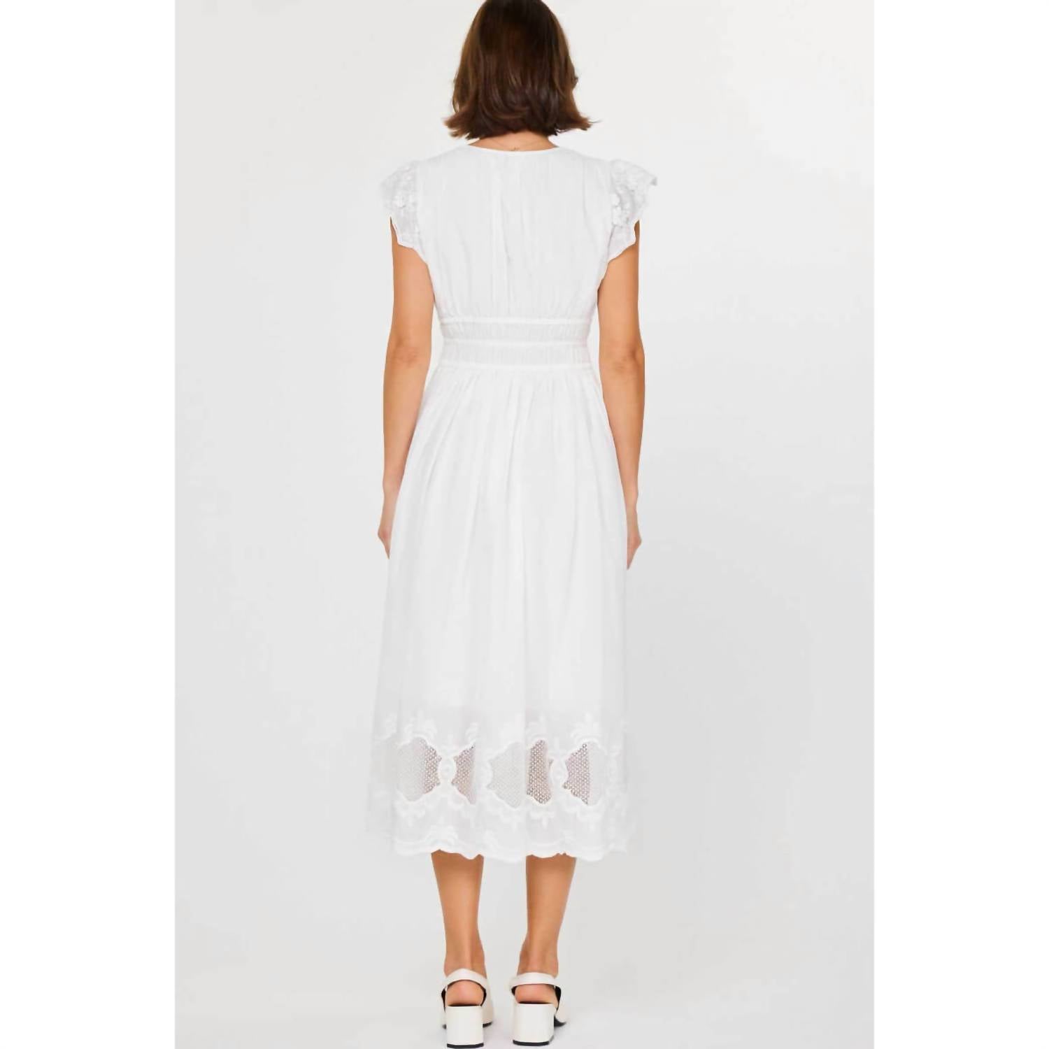 Current Air - Embroidered Lace V-neckline Midi Dress