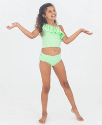 Rufflebutts - Girls' Seersucker One Shoulder Ruffle Tankini Swimsuit