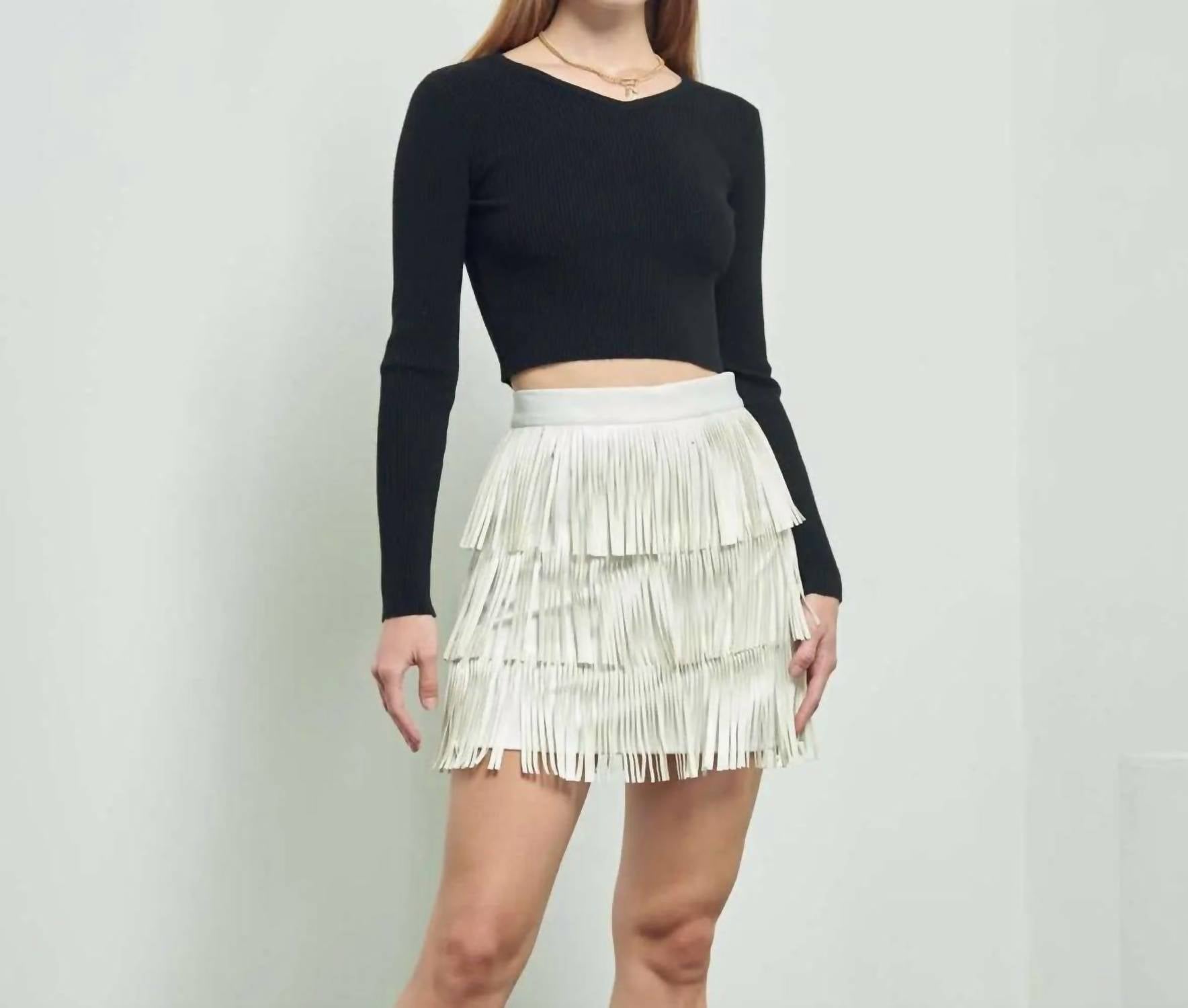 Jade By Jane - Faux Leather Fringe Mini Skirt