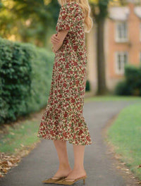 entro Fall Garden Floral Puff Sleeve Midi Dress in ecru - women's dress - view 4