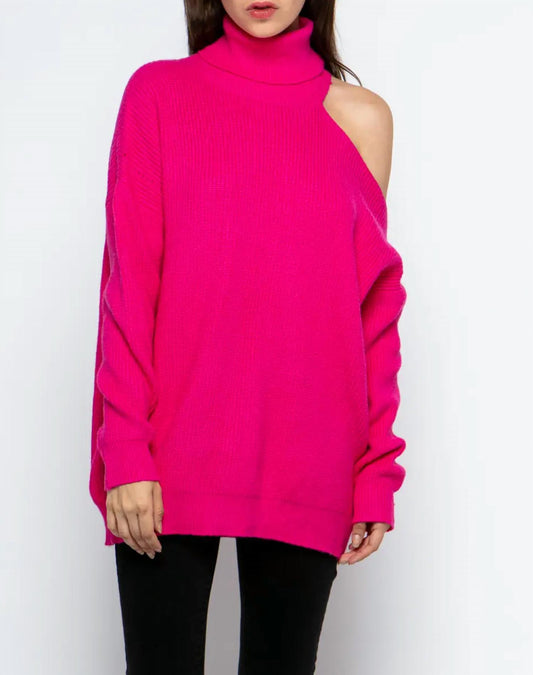 SHOULDER-BARING TURTLENECK SWEATER