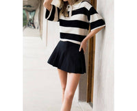 THML Striped Half Sleeve Polo Knit Top in cream - women's t-shirt - alternate view