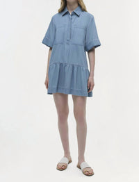 JONATHAN SIMKHAI Cris Short Sleeve Shirt Dress in stratus - women's dress - view 4