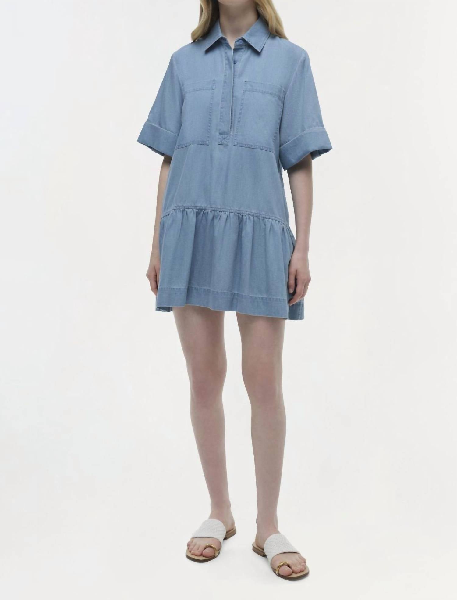 JONATHAN SIMKHAI Cris Short Sleeve Shirt Dress in stratus - women's dress - view 4