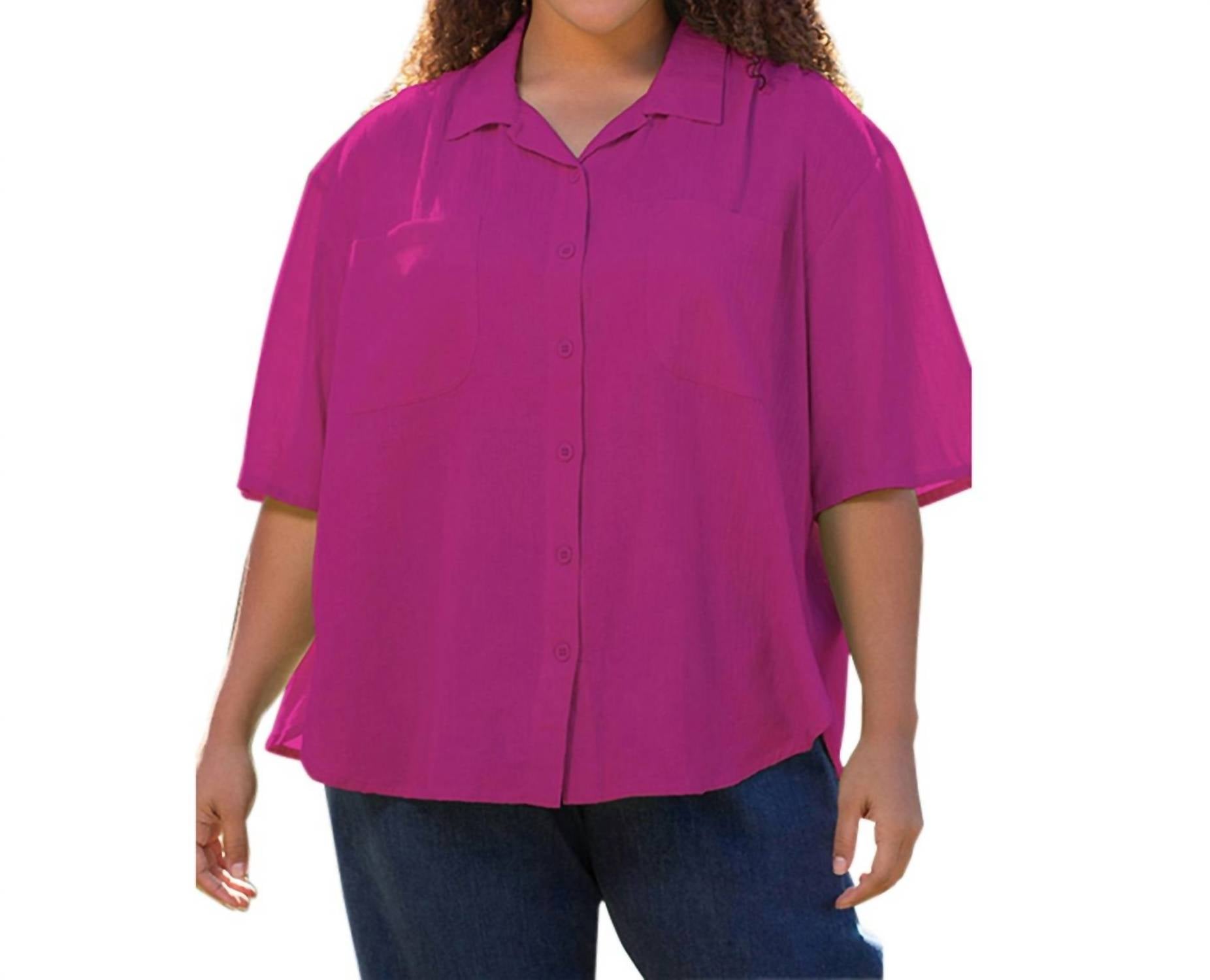 On The Plus Side - Cotton Short Sleeve Collar Shirt - Plus