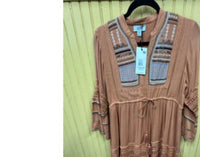 Myra Women's Embroidered Tier Long Dress in rust multi - women's dress - detail view