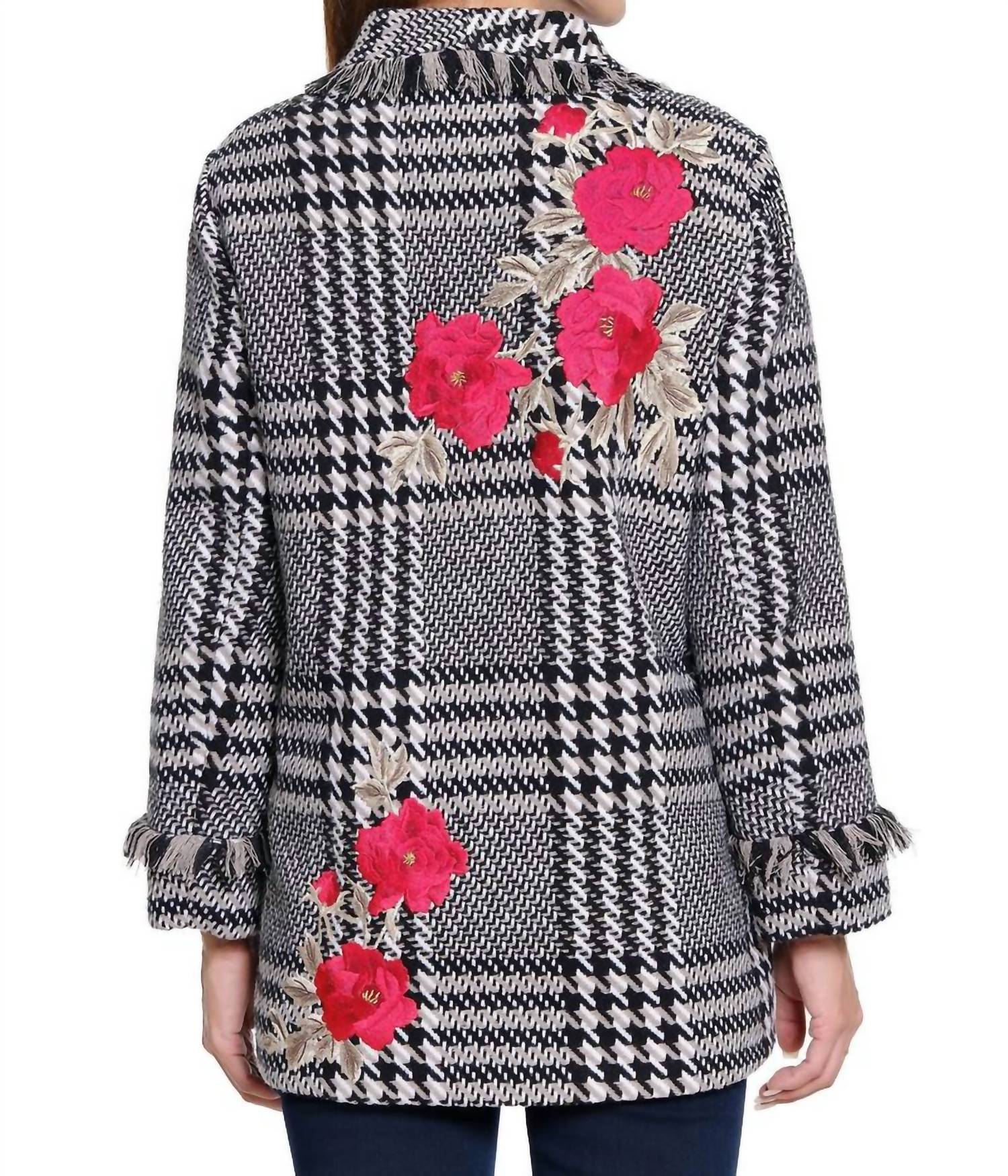 John Mark - Plaid Tweed Coat With Fringe