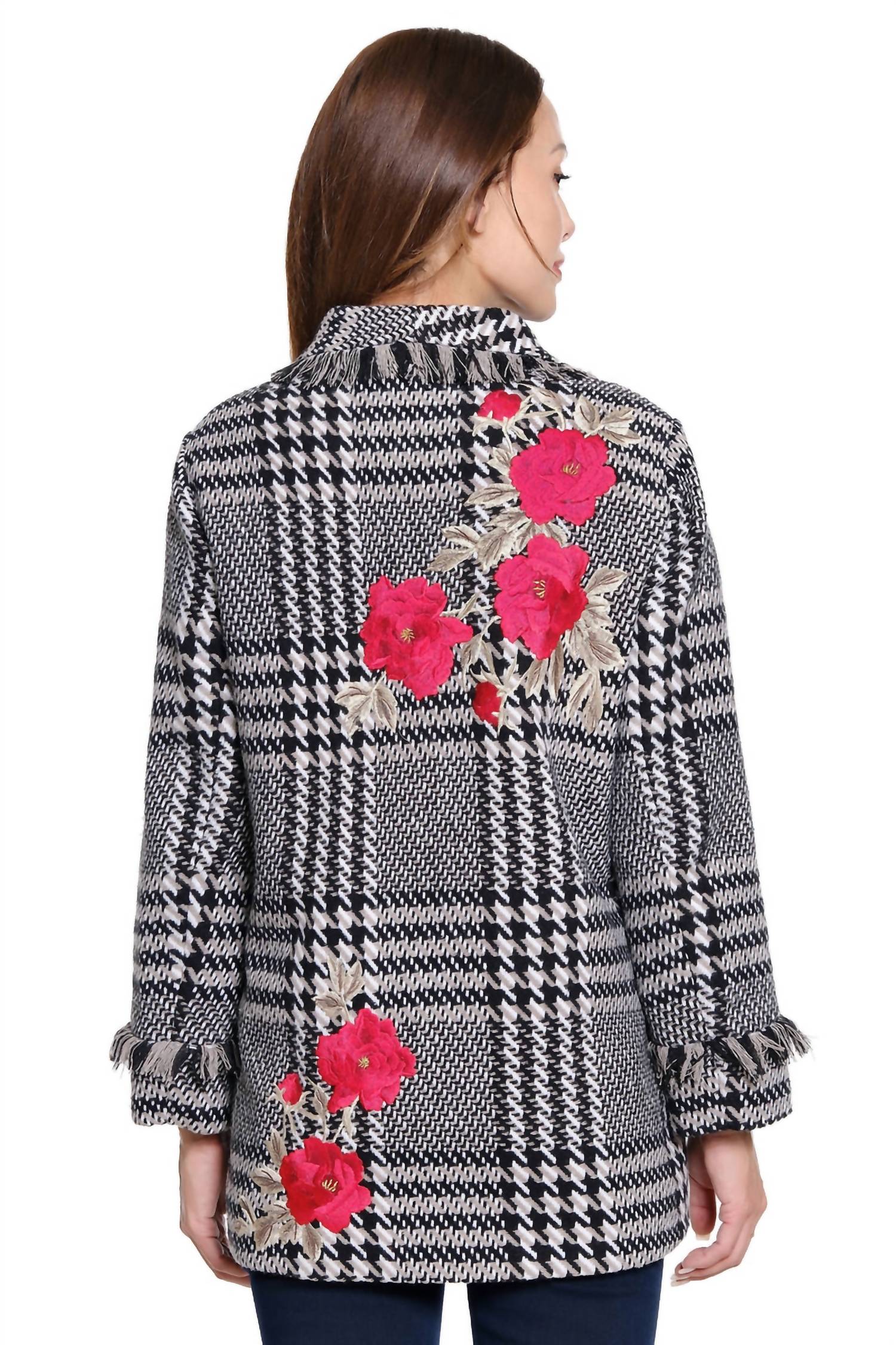 John Mark - Plaid Tweed Coat With Fringe