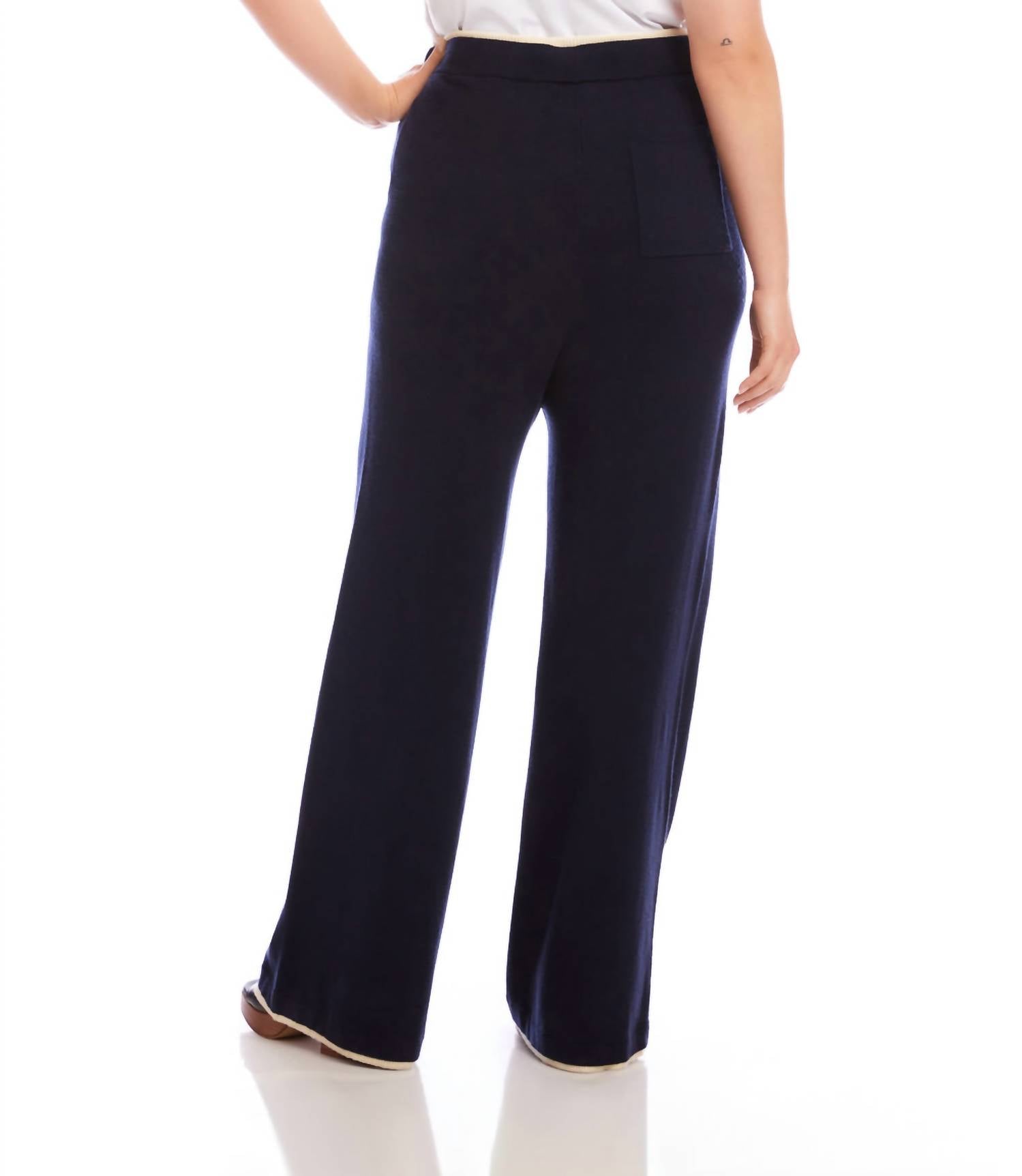 Karen Kane Contrast Drawstring Wide-leg Sweater Pants - Plus in navy with cream - women's pants - detail view