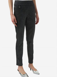 Joseph Ribkoff Foiled Heavy Knit Slim Fit Pant in black silver - women's pants