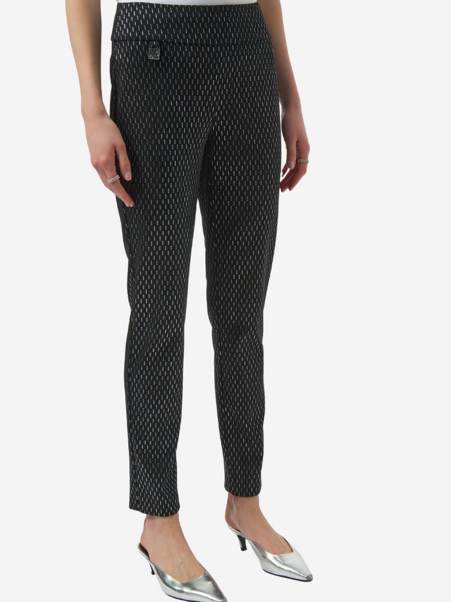 Joseph Ribkoff Foiled Heavy Knit Slim Fit Pant in black silver - women's pants